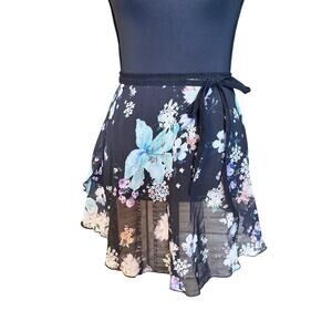 Dance favorite black floral ballet wrap skirt OS dance pirouette coquette pointe